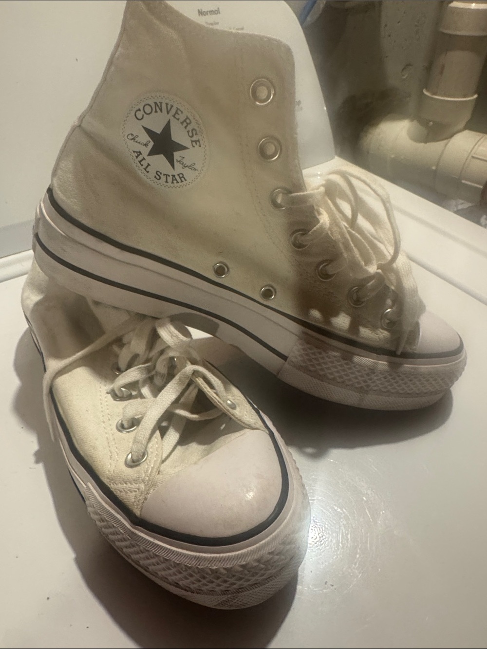Converse White platform High Top Sneakers. Sz 8